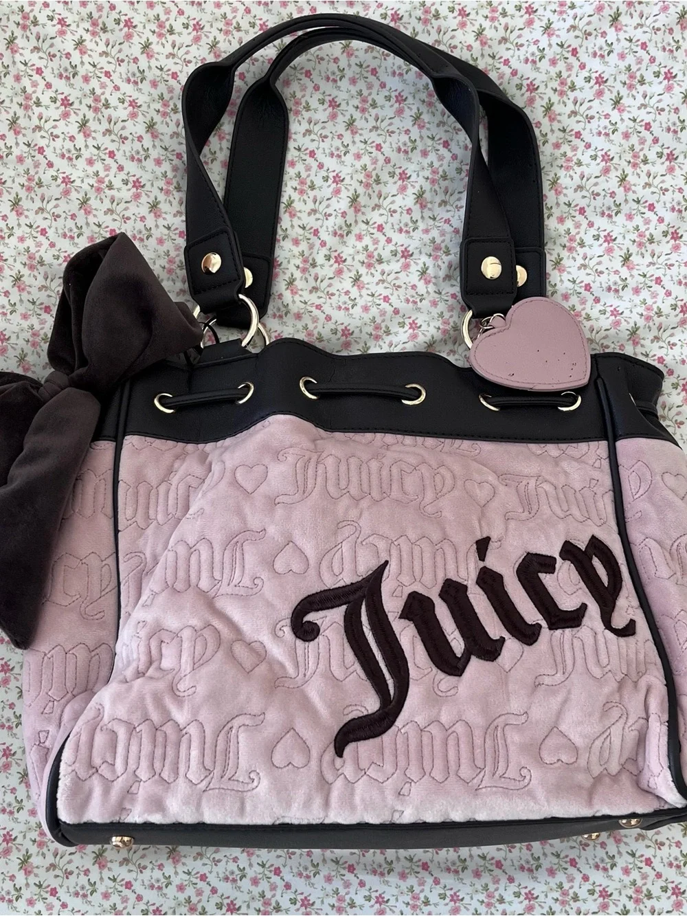 Juicy Couture Light Pink Quilted Logo Tote with Black Trim